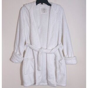 Aerie Women's Plush Fleece Hooded Robe White Soft Cozy Bathrobe Loungewear